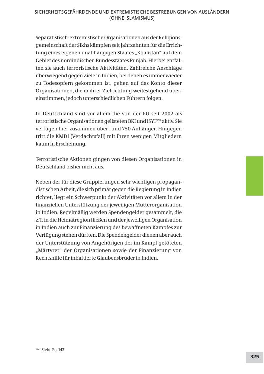 Seite 325 des Verfassungsschutzbericht 2009 Bund