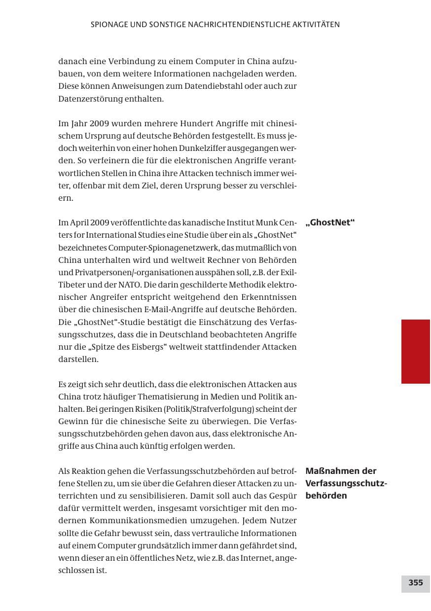 Seite 355 des Verfassungsschutzbericht 2009 Bund