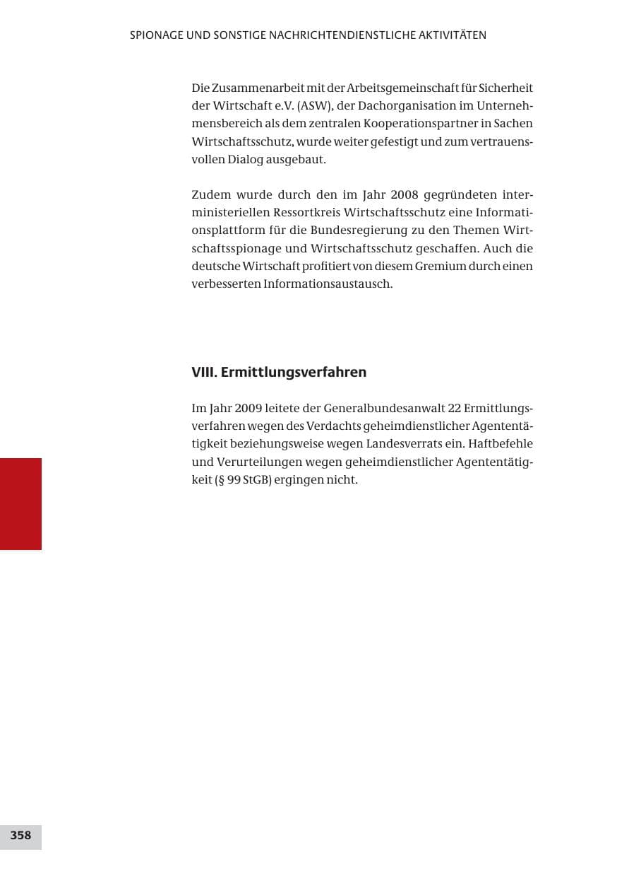 Seite 358 des Verfassungsschutzbericht 2009 Bund