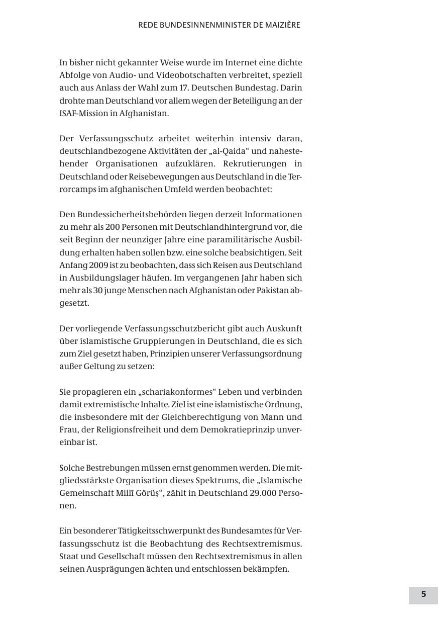 Seite 5 des Verfassungsschutzbericht 2009 Bund