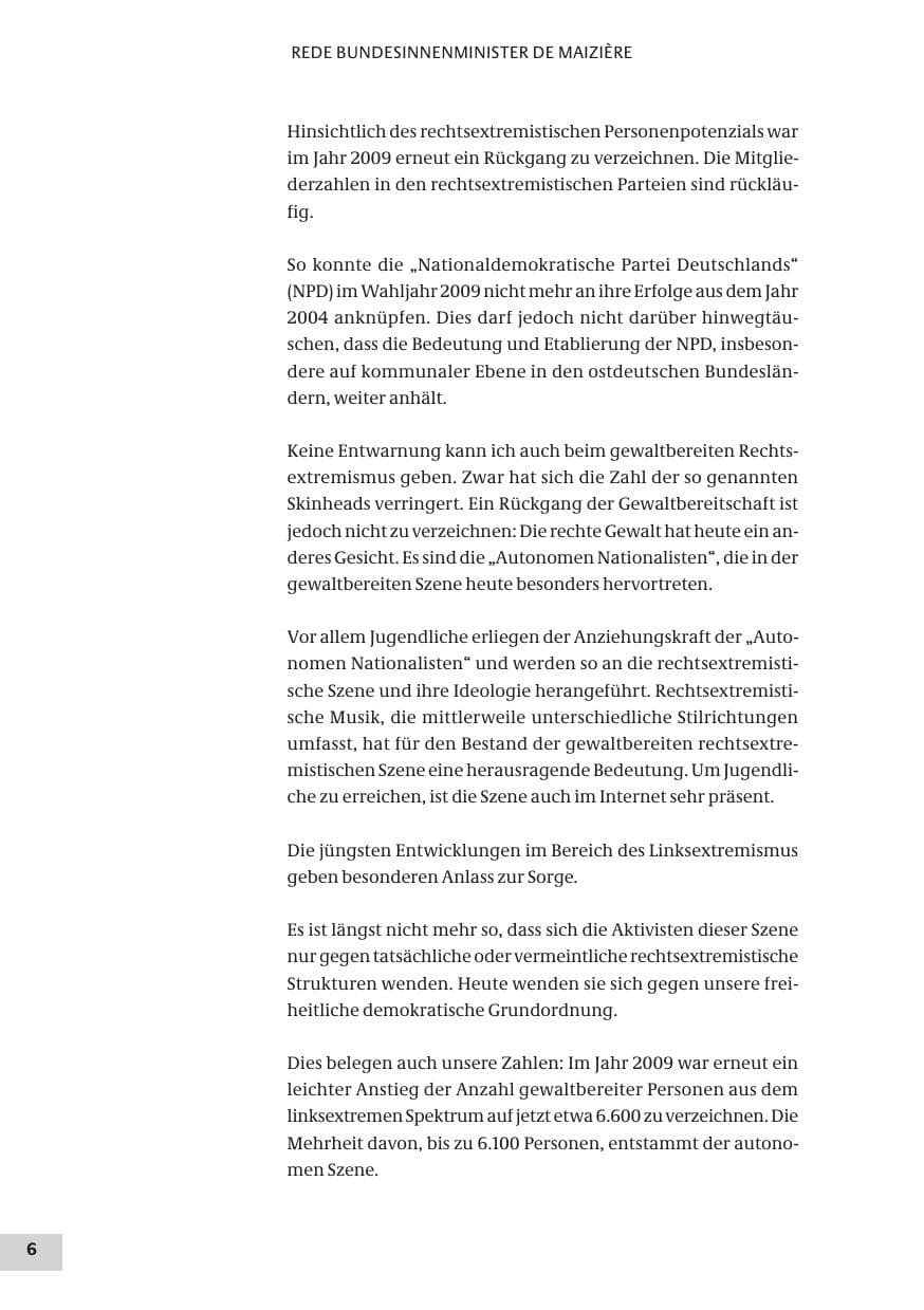 Seite 6 des Verfassungsschutzbericht 2009 Bund