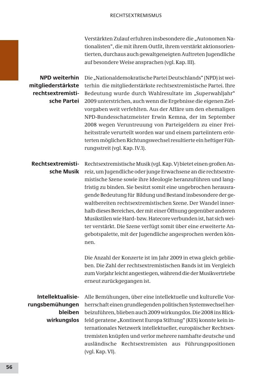 Seite 56 des Verfassungsschutzbericht 2009 Bund