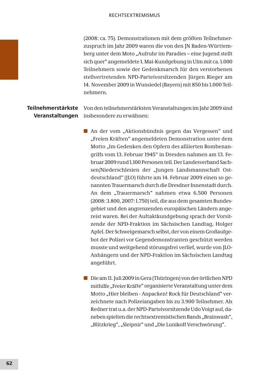 Seite 62 des Verfassungsschutzbericht 2009 Bund