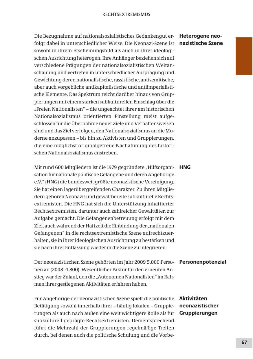 Seite 67 des Verfassungsschutzbericht 2009 Bund