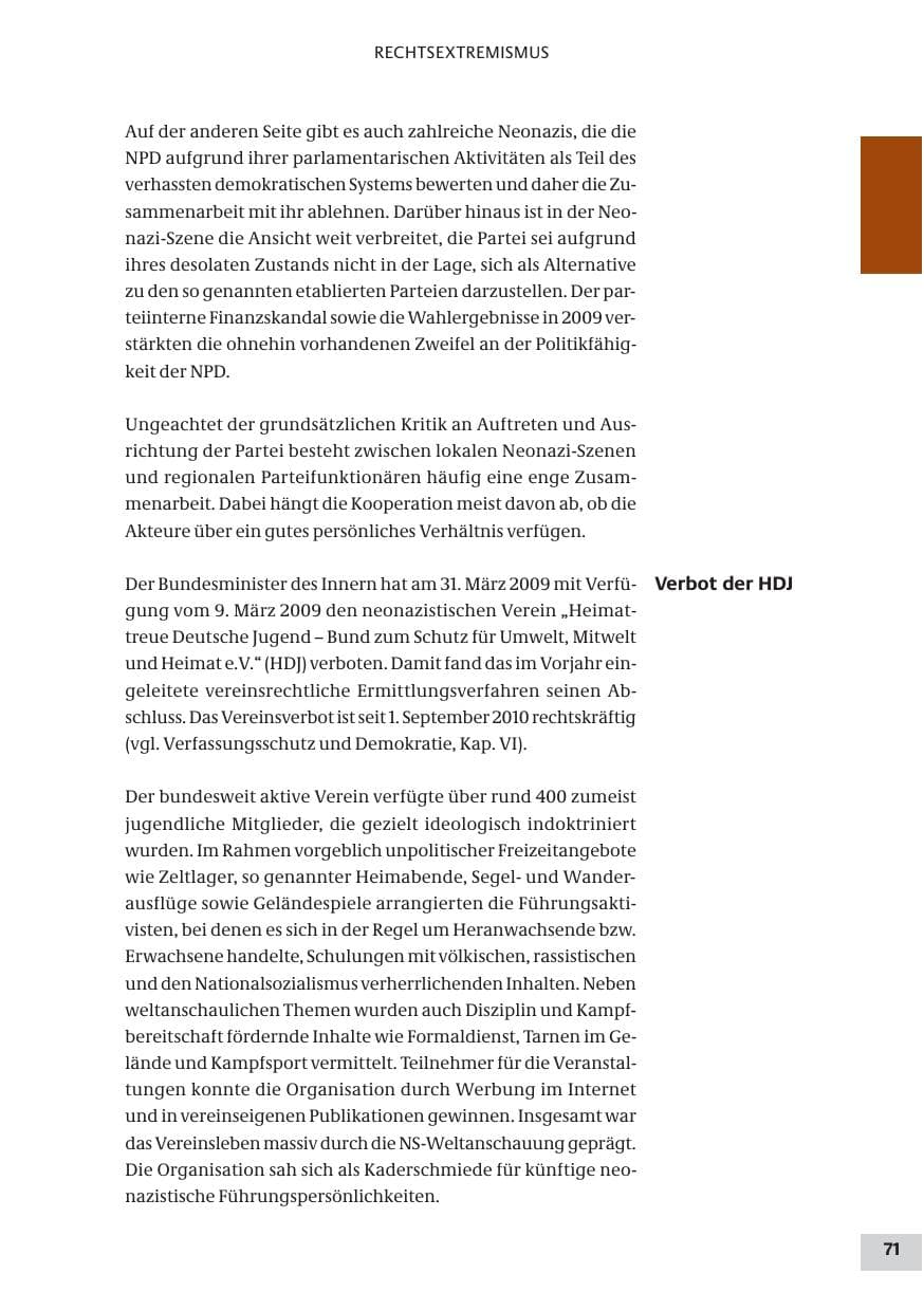 Seite 71 des Verfassungsschutzbericht 2009 Bund
