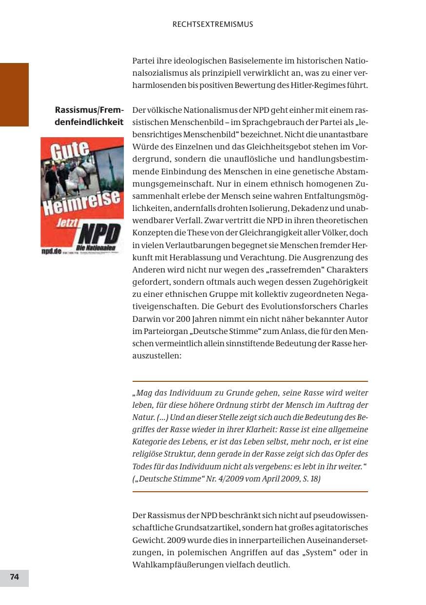 Seite 74 des Verfassungsschutzbericht 2009 Bund