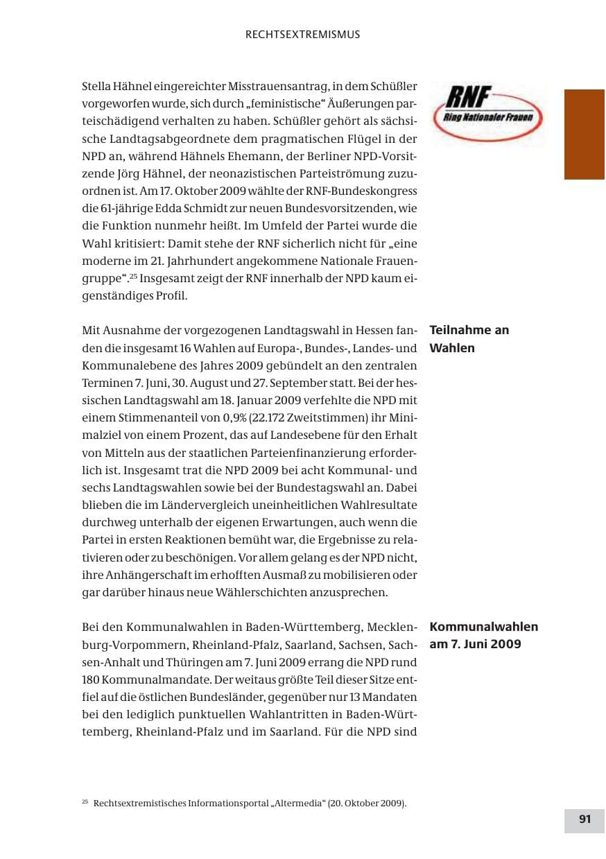 Seite 91 des Verfassungsschutzbericht 2009 Bund