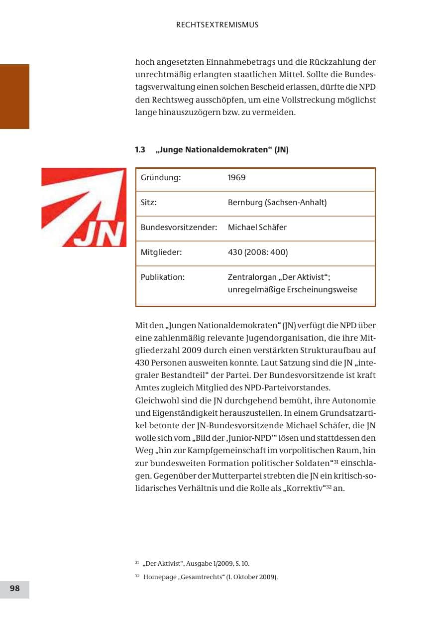 Seite 98 des Verfassungsschutzbericht 2009 Bund
