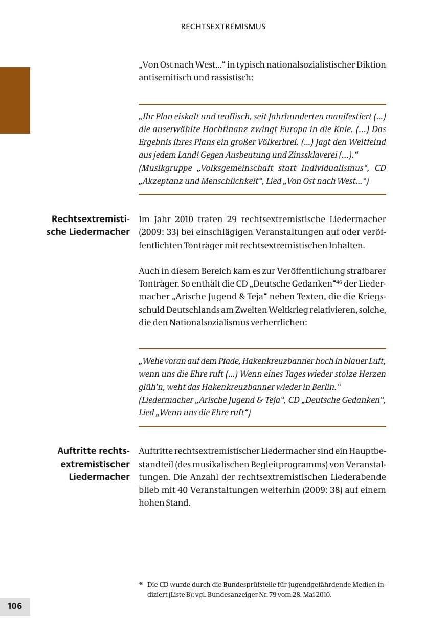 Seite 106 des Verfassungsschutzbericht 2010 Bund
