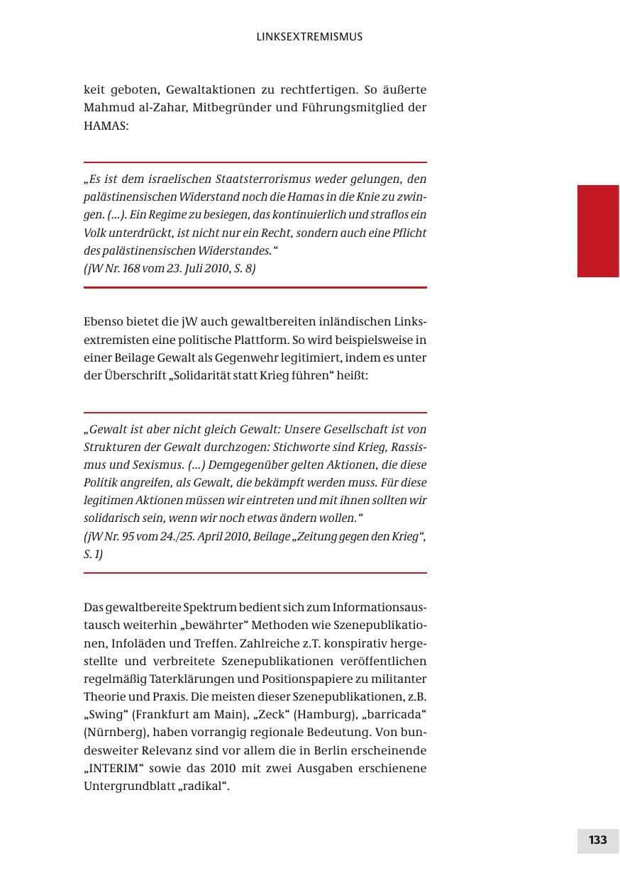 Seite 133 des Verfassungsschutzbericht 2010 Bund