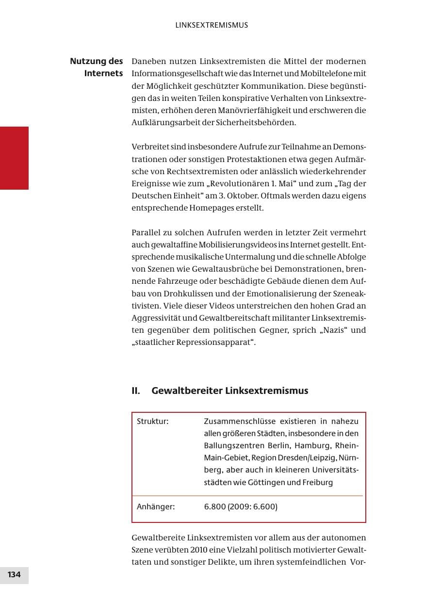 Seite 134 des Verfassungsschutzbericht 2010 Bund