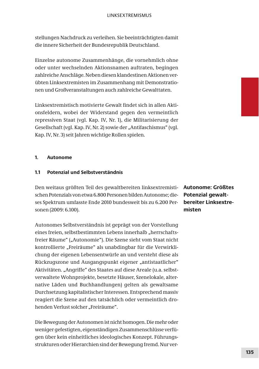 Seite 135 des Verfassungsschutzbericht 2010 Bund