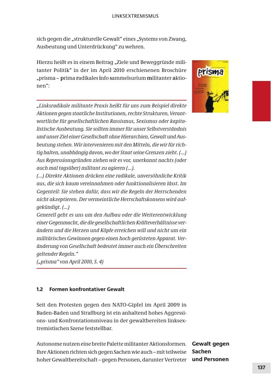 Seite 137 des Verfassungsschutzbericht 2010 Bund