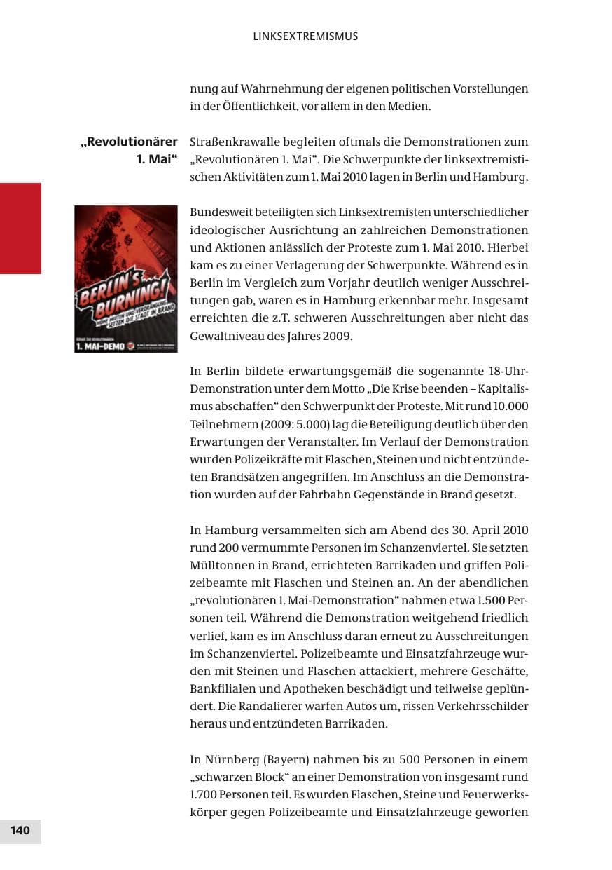 Seite 140 des Verfassungsschutzbericht 2010 Bund