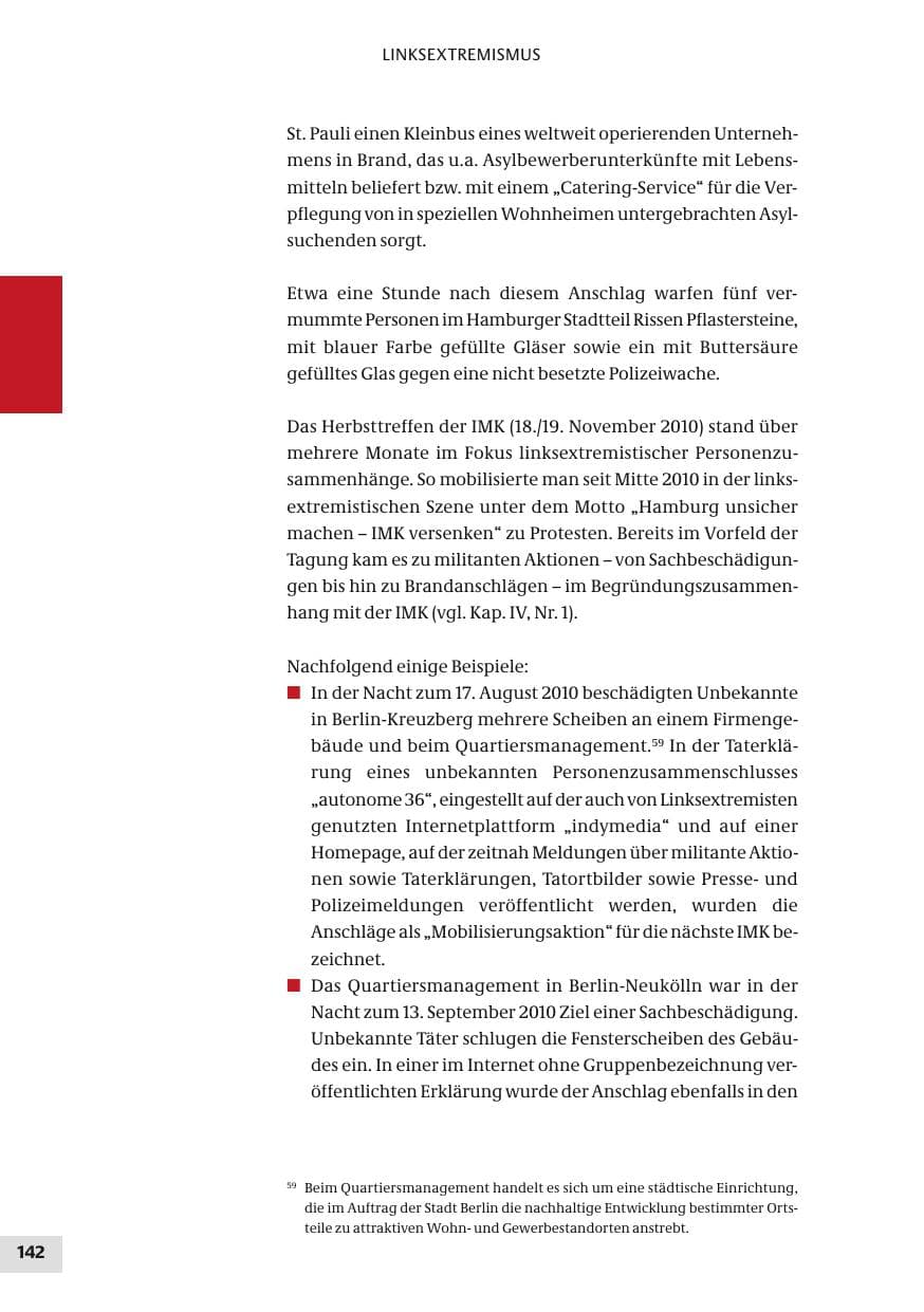 Seite 142 des Verfassungsschutzbericht 2010 Bund