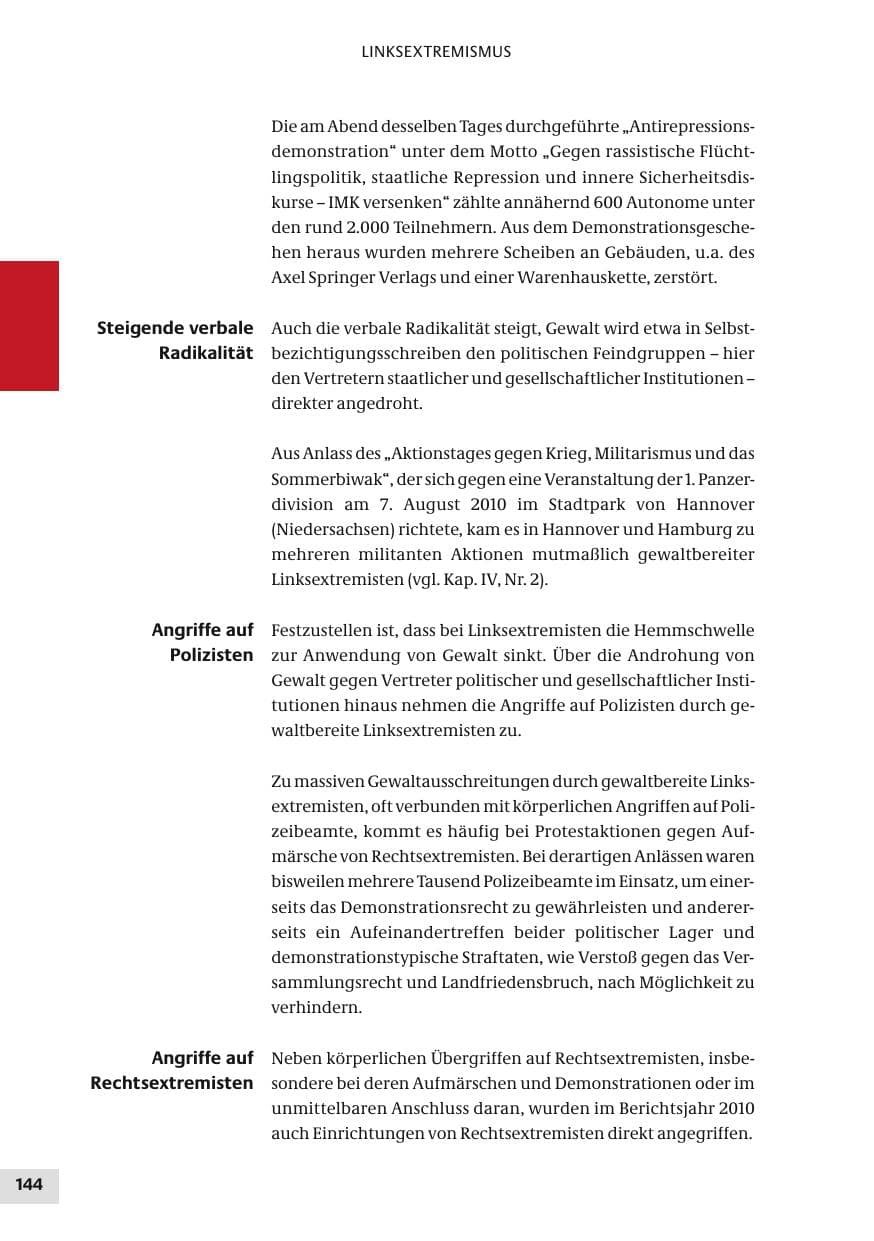 Seite 144 des Verfassungsschutzbericht 2010 Bund