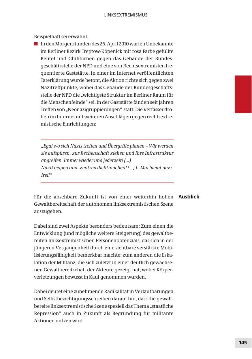 Seite 145 des Verfassungsschutzbericht 2010 Bund