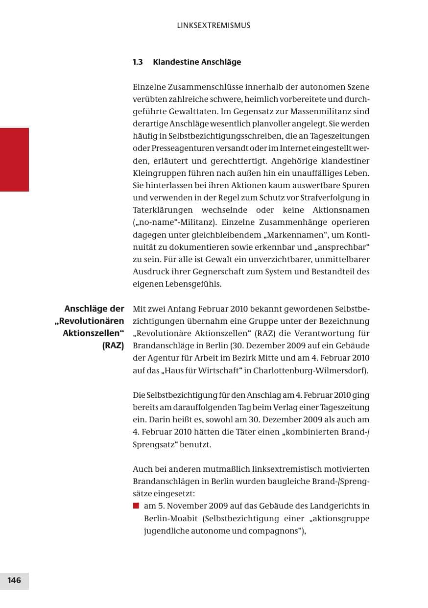 Seite 146 des Verfassungsschutzbericht 2010 Bund