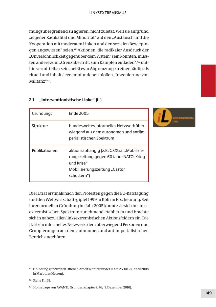 Seite 149 des Verfassungsschutzbericht 2010 Bund