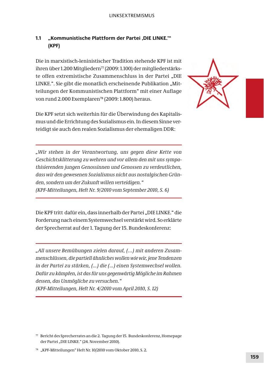 Seite 159 des Verfassungsschutzbericht 2010 Bund