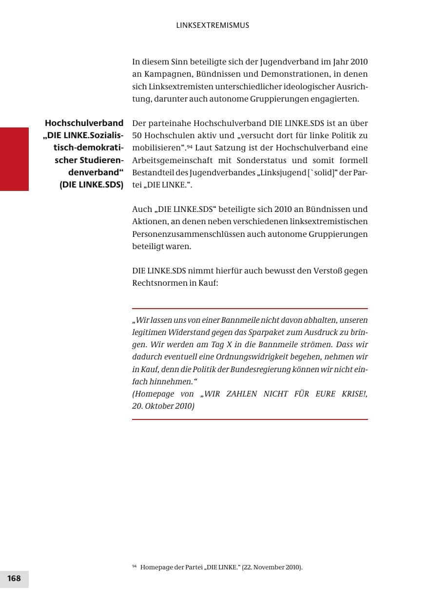 Seite 168 des Verfassungsschutzbericht 2010 Bund