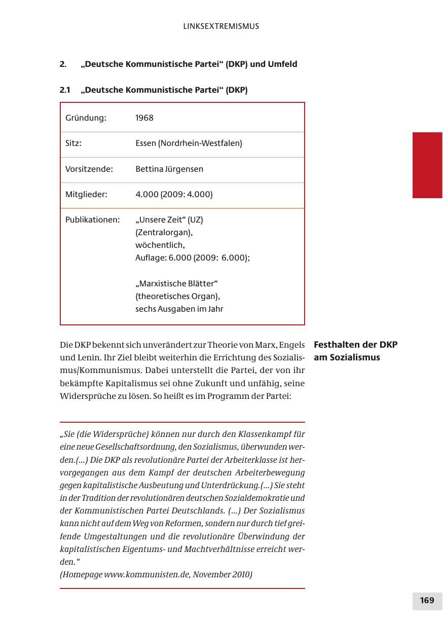 Seite 169 des Verfassungsschutzbericht 2010 Bund