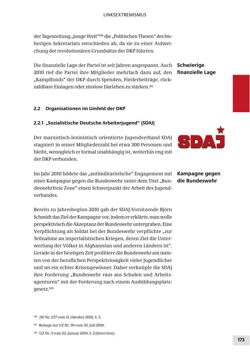 Seite 173 des Verfassungsschutzbericht 2010 Bund