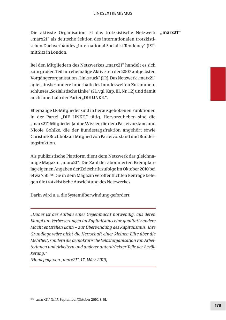 Seite 179 des Verfassungsschutzbericht 2010 Bund