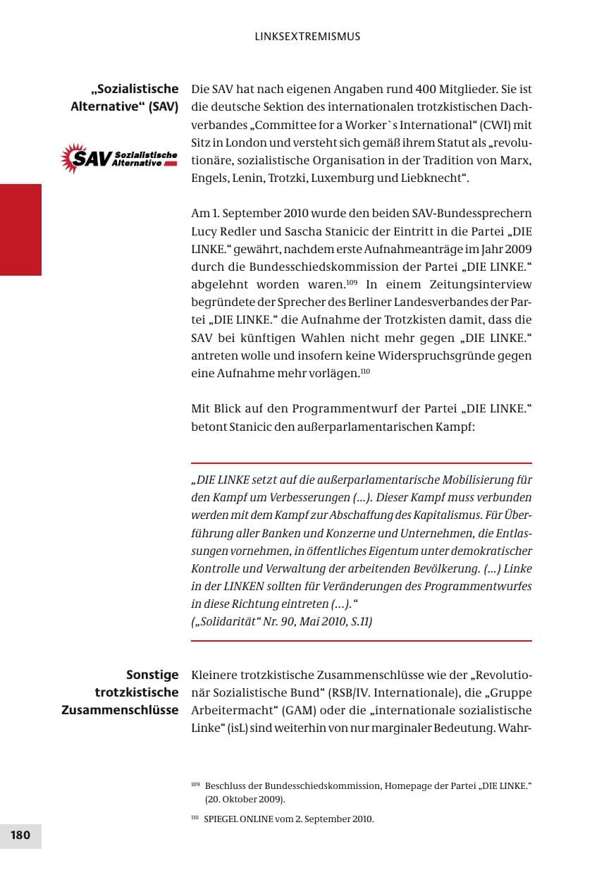 Seite 180 des Verfassungsschutzbericht 2010 Bund