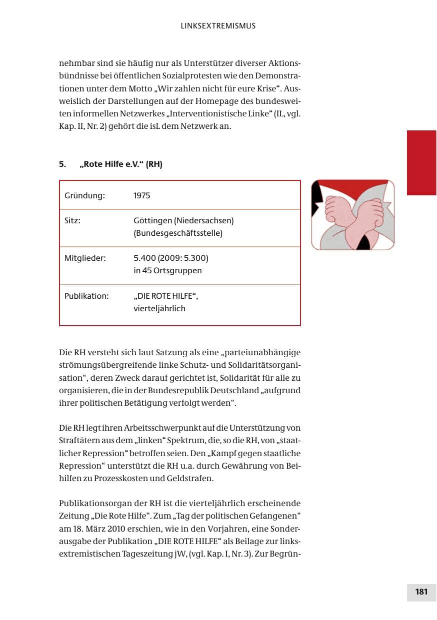 Seite 181 des Verfassungsschutzbericht 2010 Bund