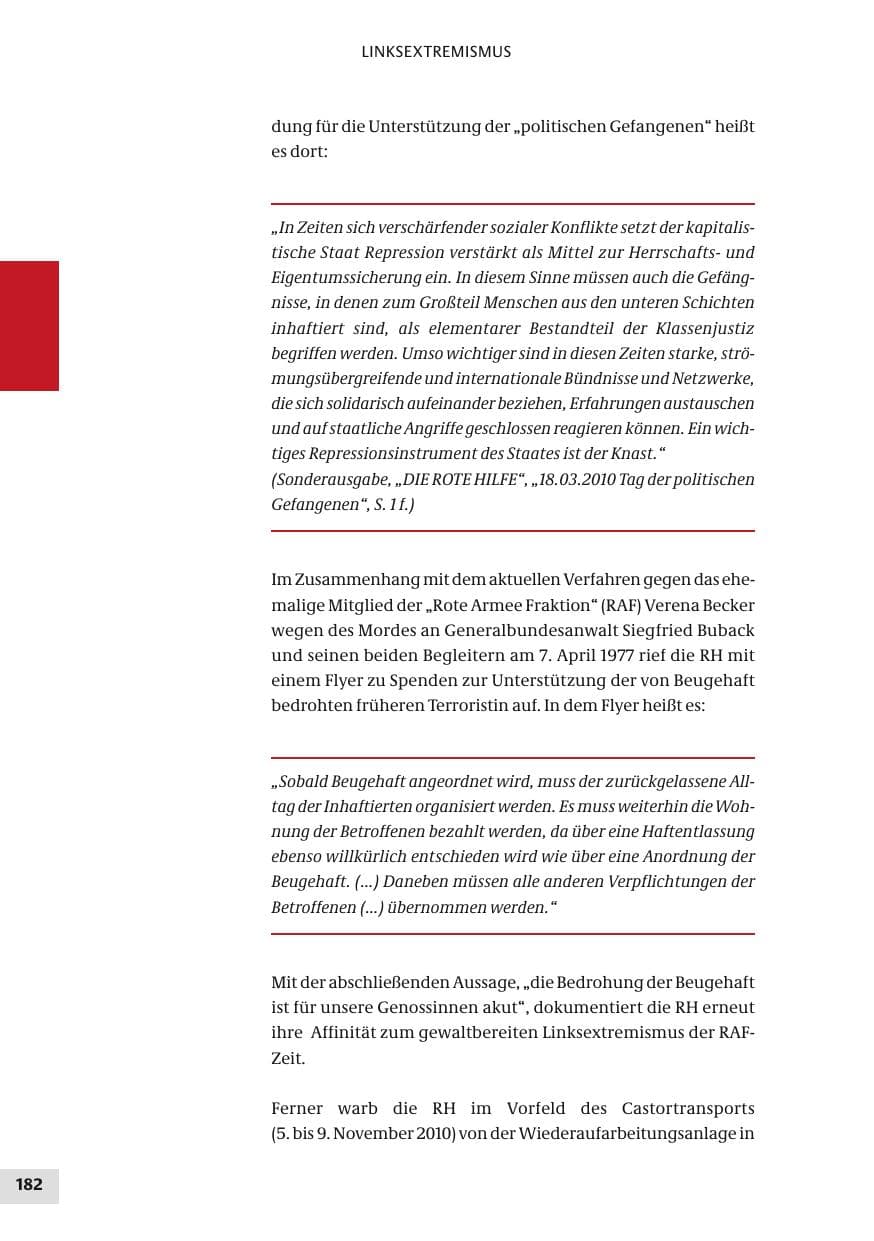 Seite 182 des Verfassungsschutzbericht 2010 Bund