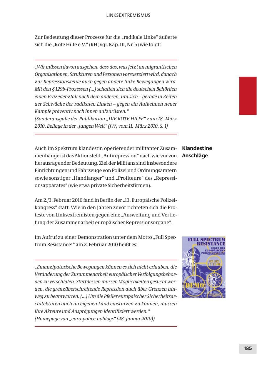 Seite 185 des Verfassungsschutzbericht 2010 Bund