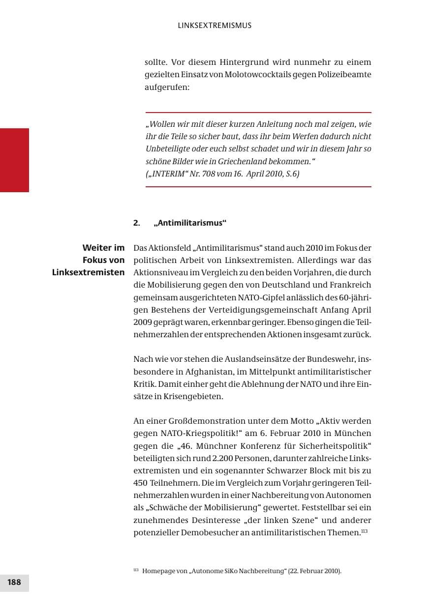 Seite 188 des Verfassungsschutzbericht 2010 Bund