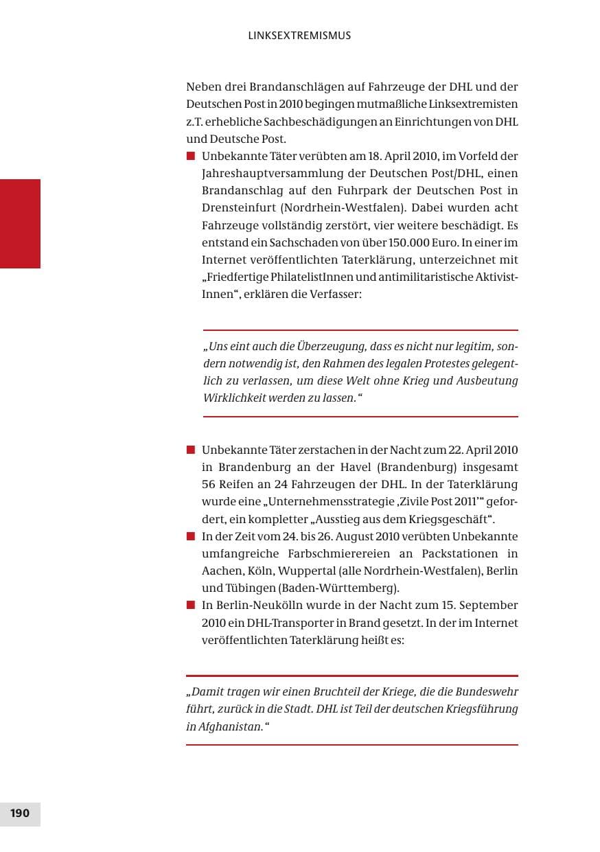 Seite 190 des Verfassungsschutzbericht 2010 Bund