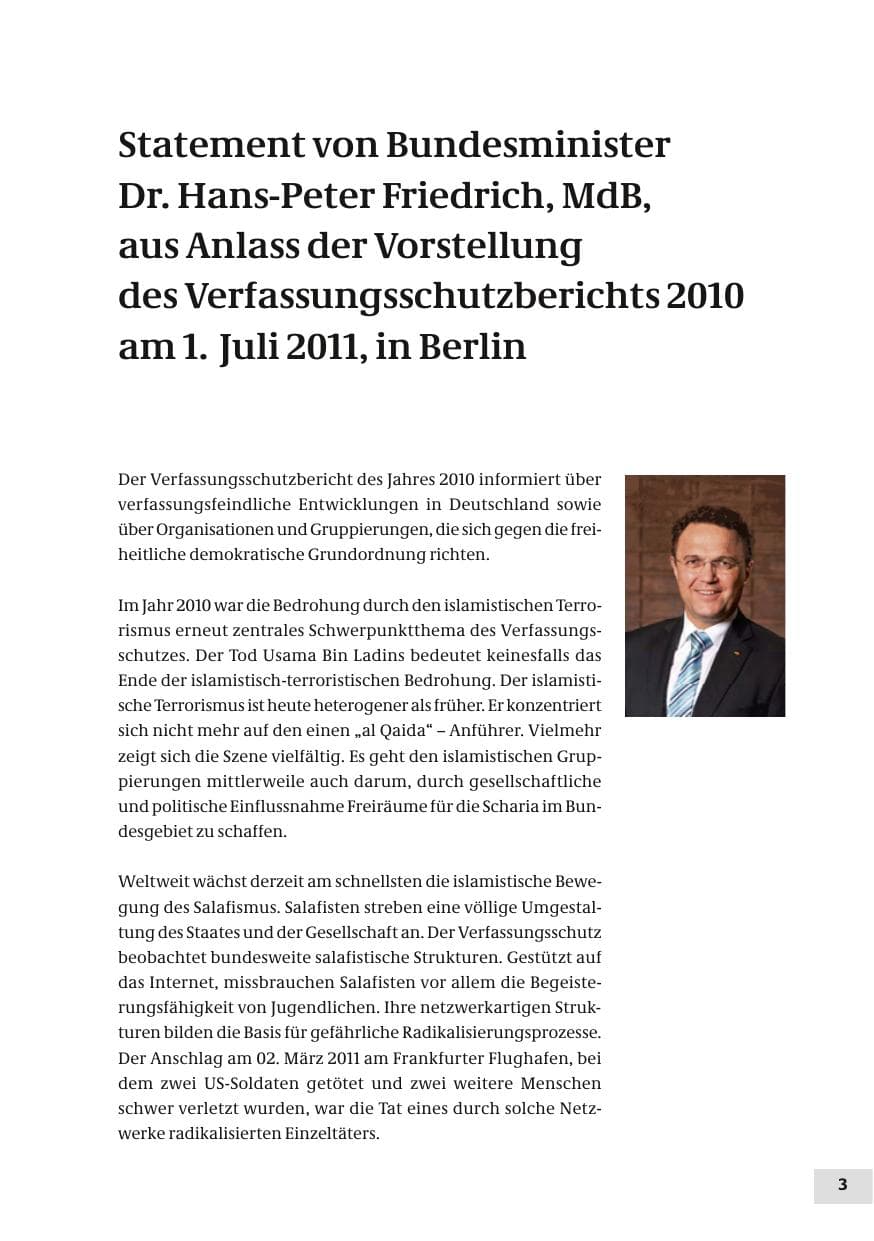 Seite 3 des Verfassungsschutzbericht 2010 Bund
