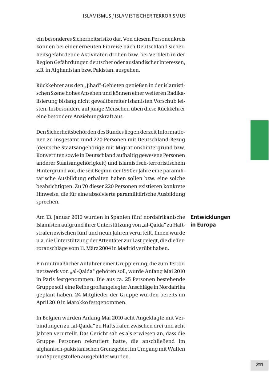 Seite 211 des Verfassungsschutzbericht 2010 Bund