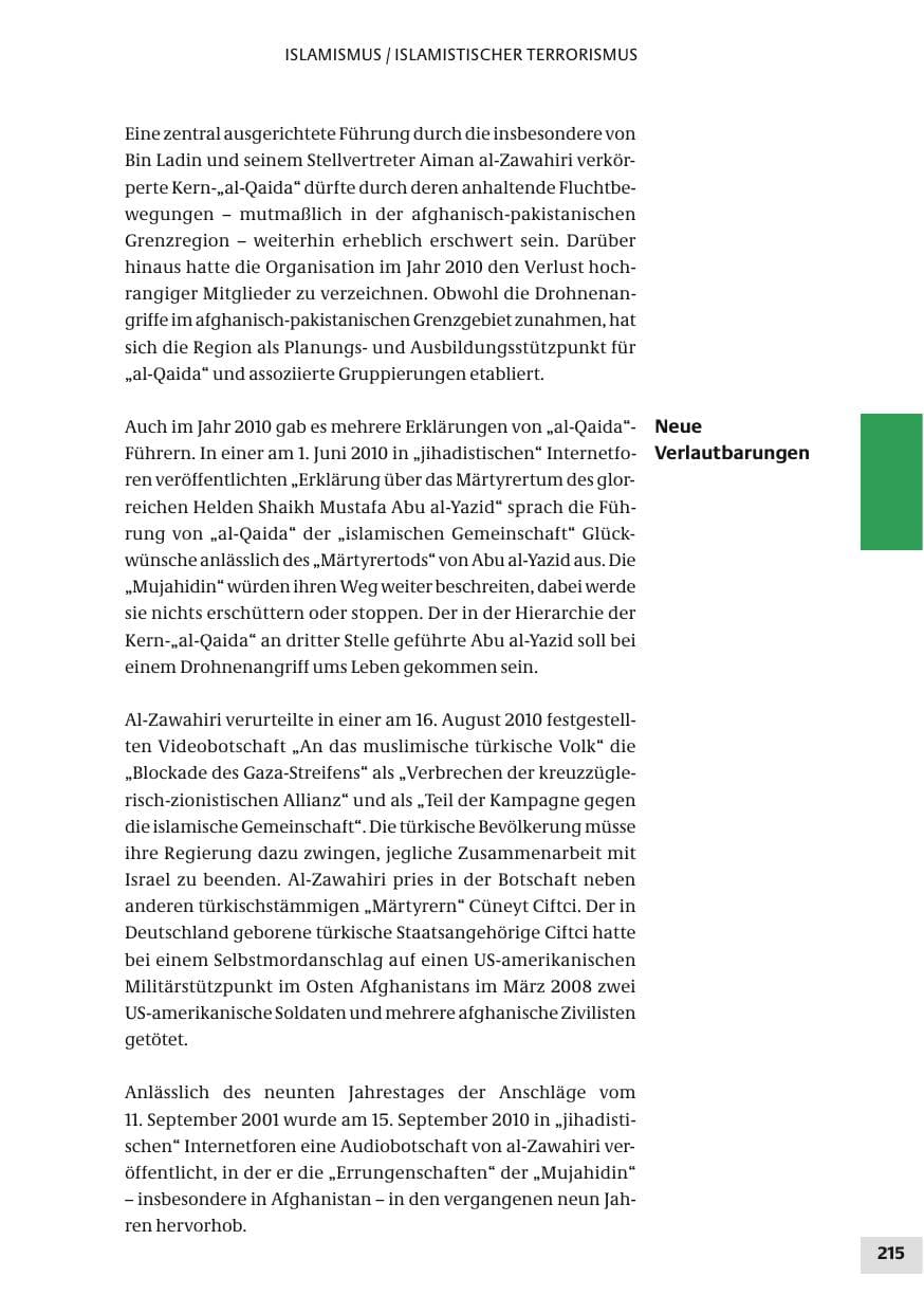Seite 215 des Verfassungsschutzbericht 2010 Bund
