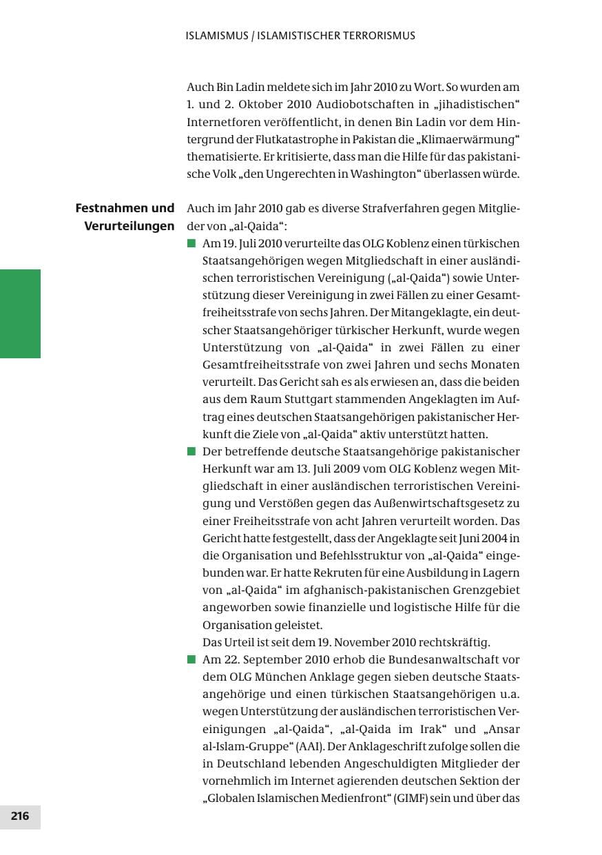 Seite 216 des Verfassungsschutzbericht 2010 Bund