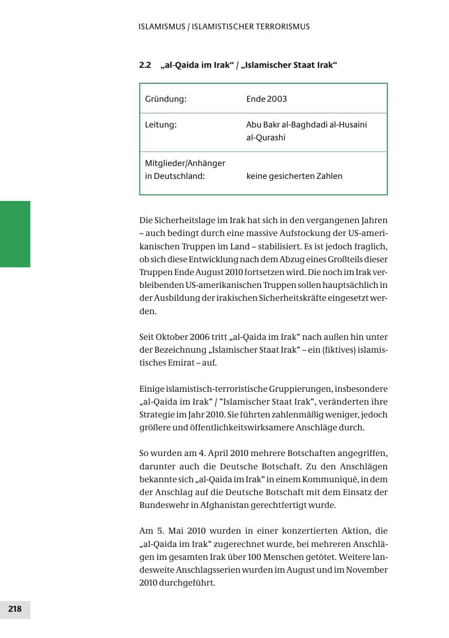 Seite 218 des Verfassungsschutzbericht 2010 Bund