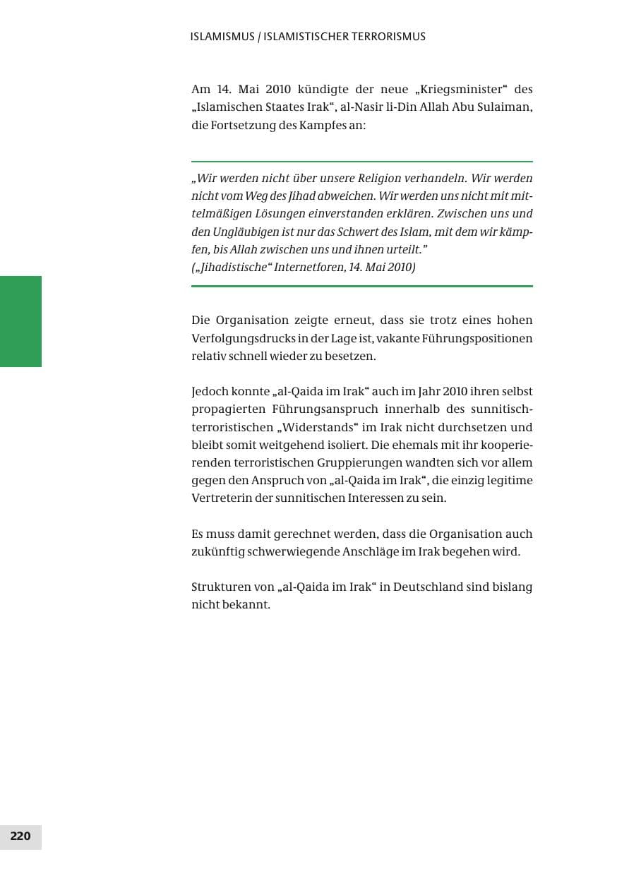 Seite 220 des Verfassungsschutzbericht 2010 Bund
