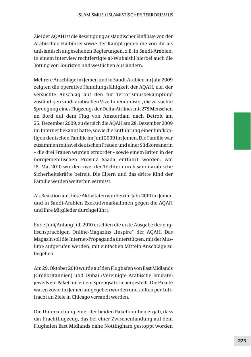 Seite 223 des Verfassungsschutzbericht 2010 Bund