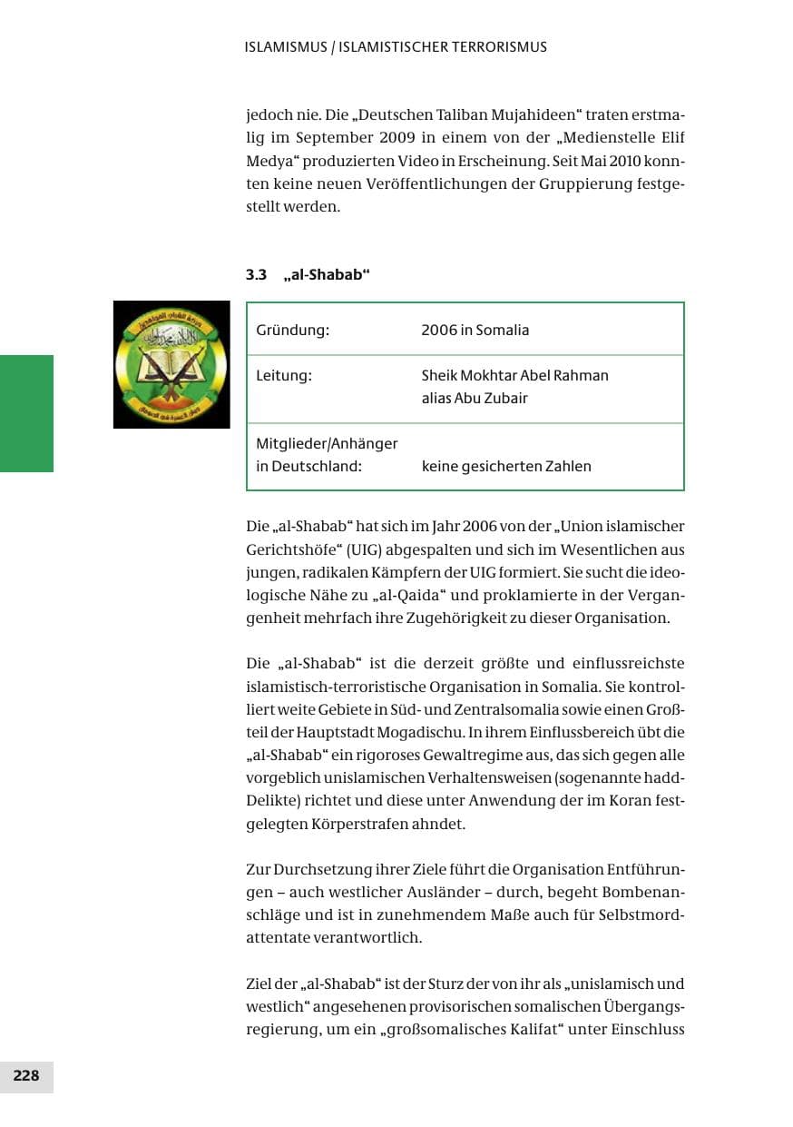 Seite 228 des Verfassungsschutzbericht 2010 Bund