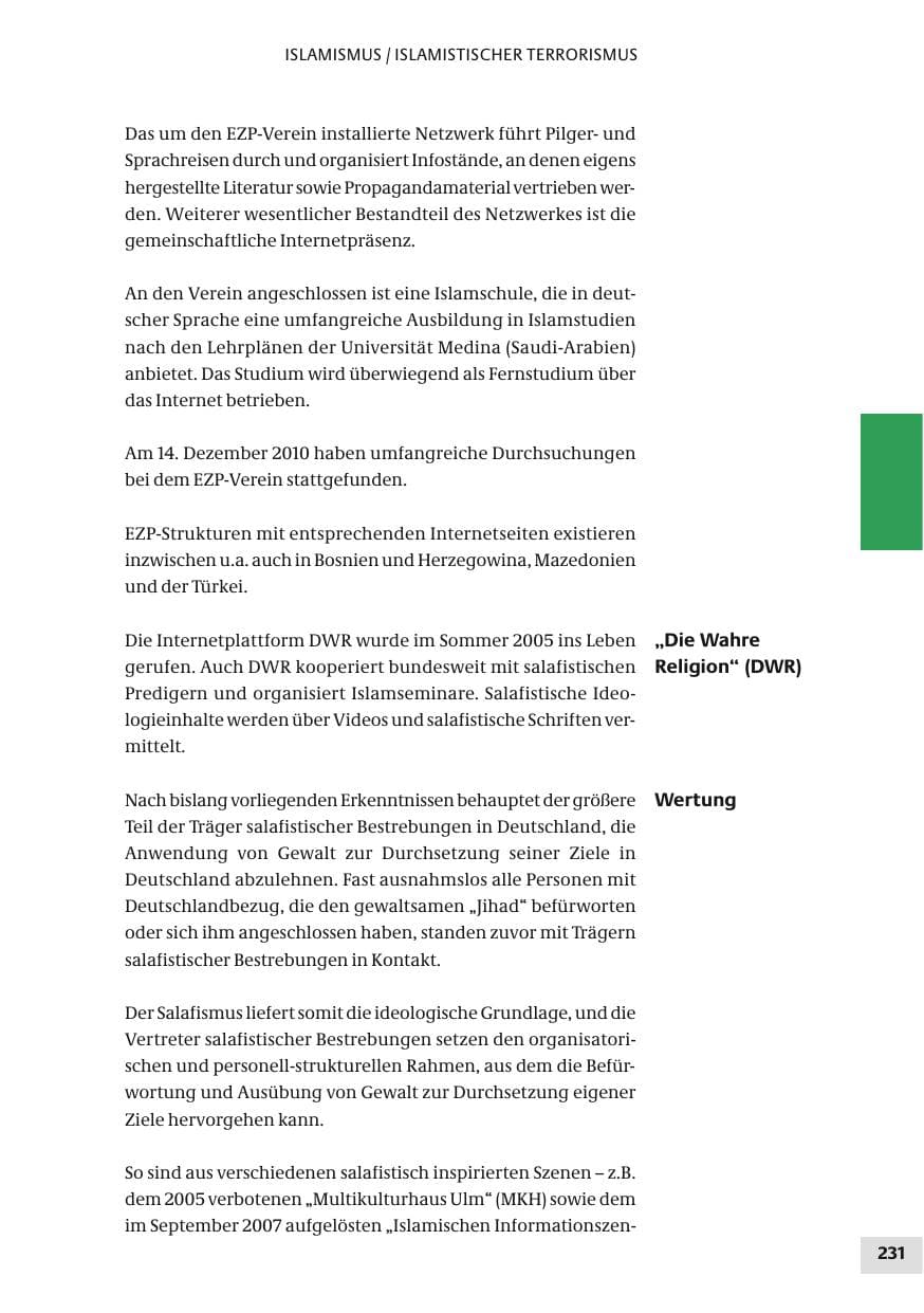 Seite 231 des Verfassungsschutzbericht 2010 Bund