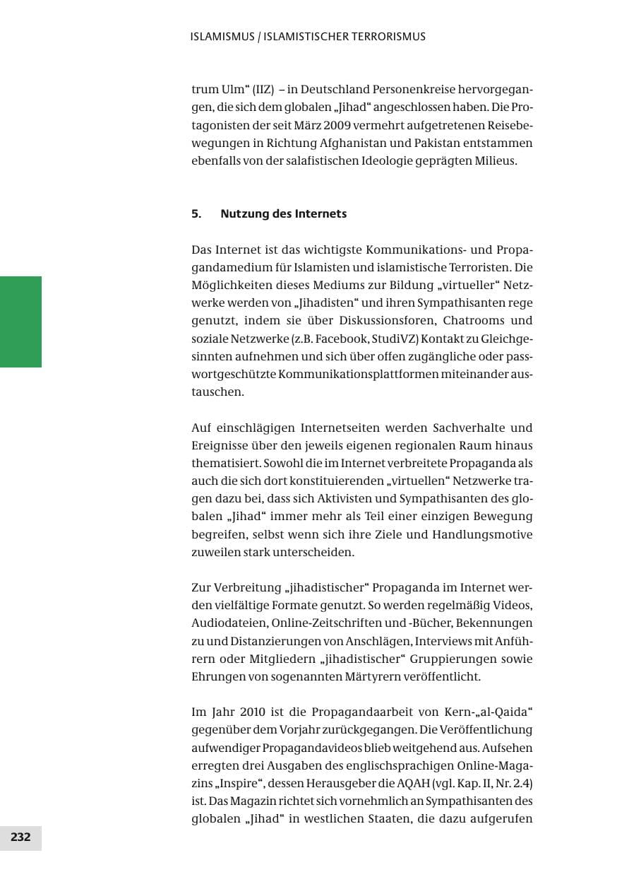 Seite 232 des Verfassungsschutzbericht 2010 Bund