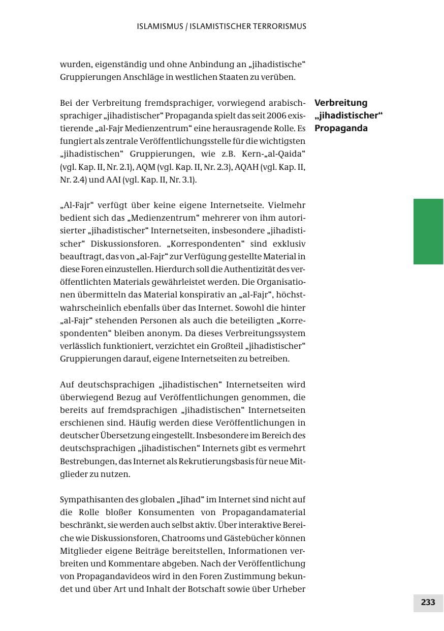 Seite 233 des Verfassungsschutzbericht 2010 Bund