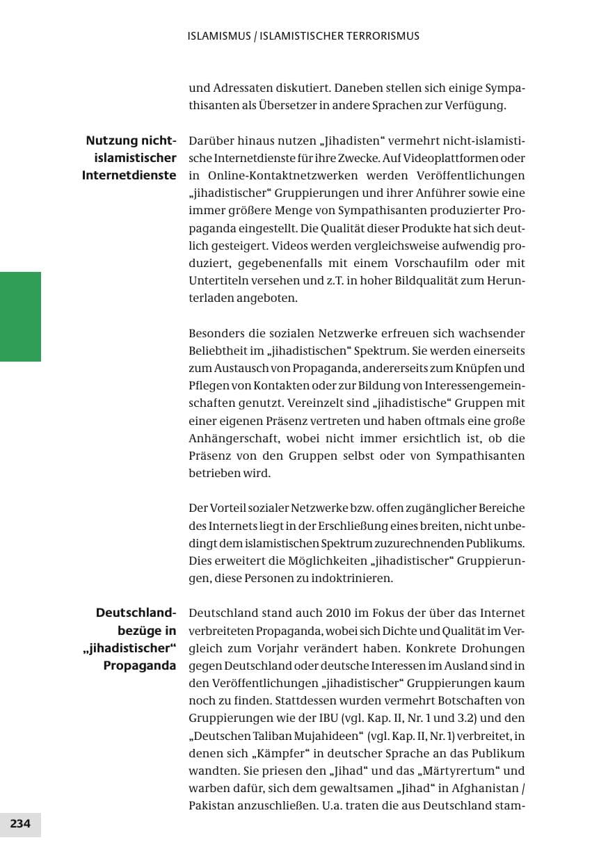 Seite 234 des Verfassungsschutzbericht 2010 Bund