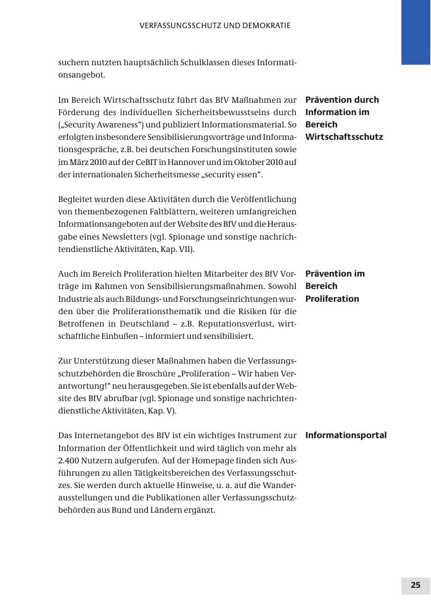 Seite 25 des Verfassungsschutzbericht 2010 Bund