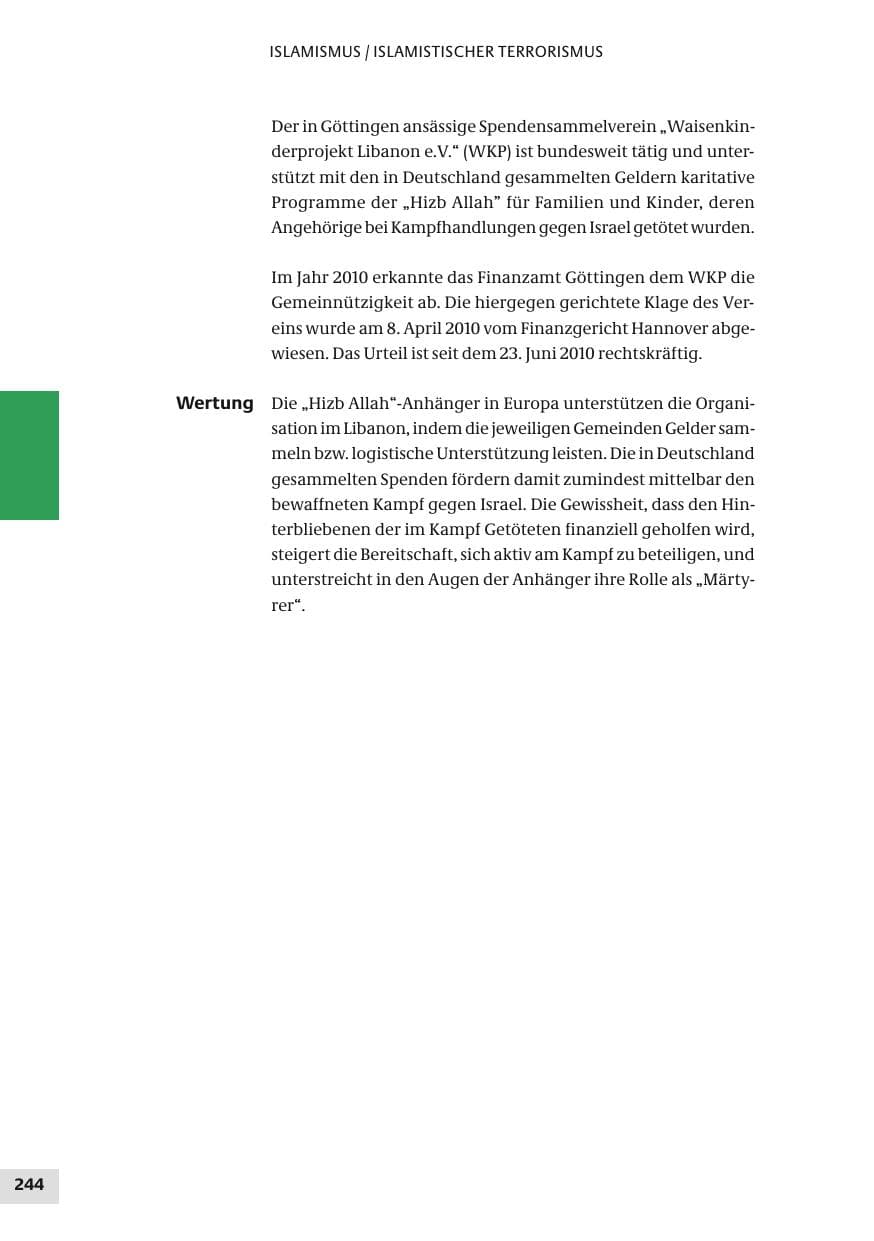Seite 244 des Verfassungsschutzbericht 2010 Bund