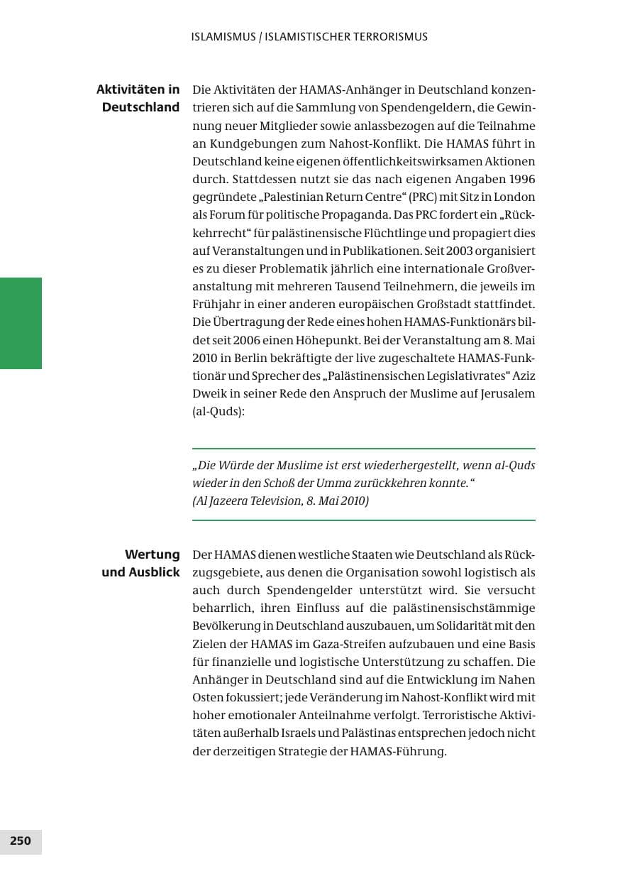 Seite 250 des Verfassungsschutzbericht 2010 Bund