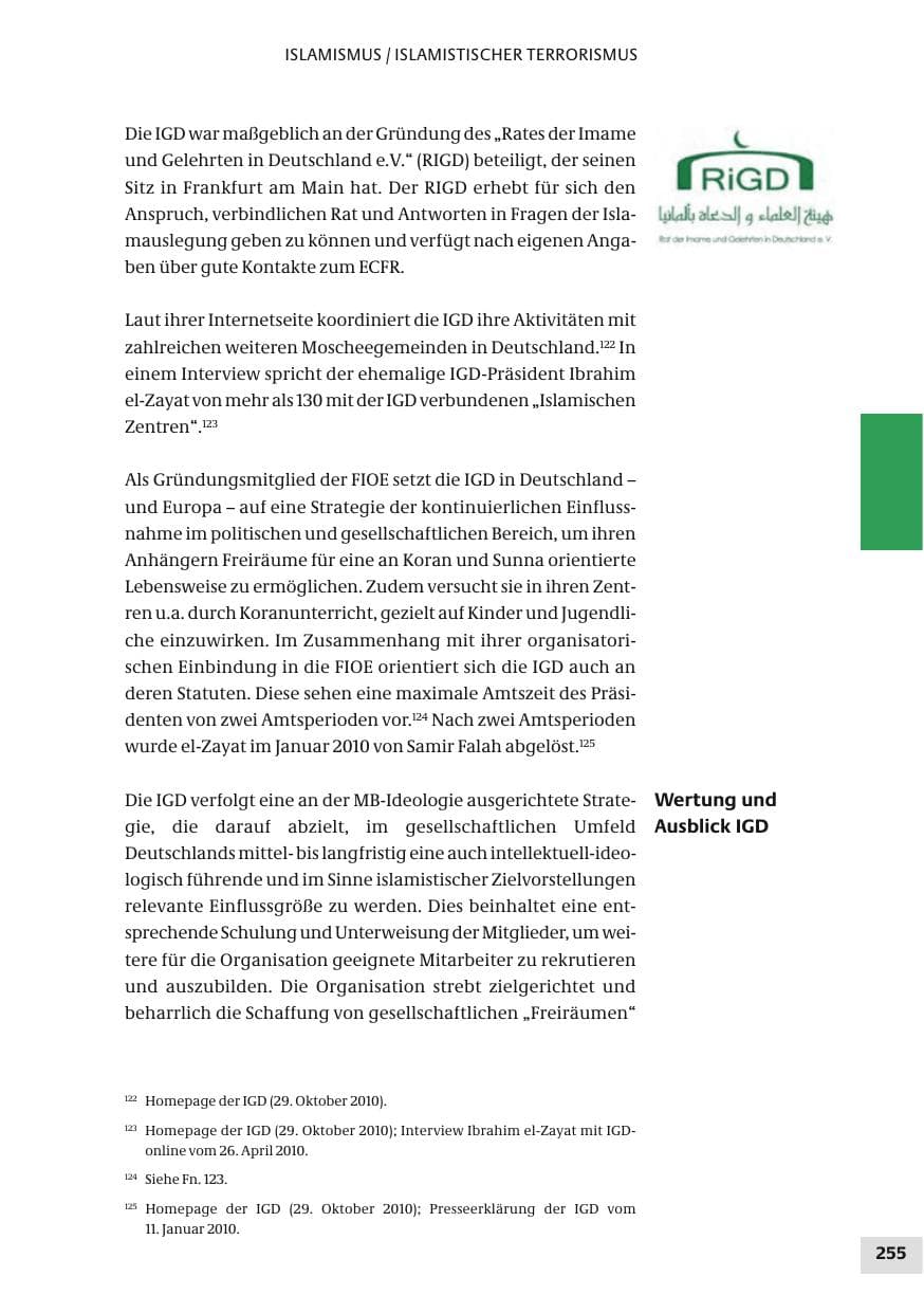 Seite 255 des Verfassungsschutzbericht 2010 Bund